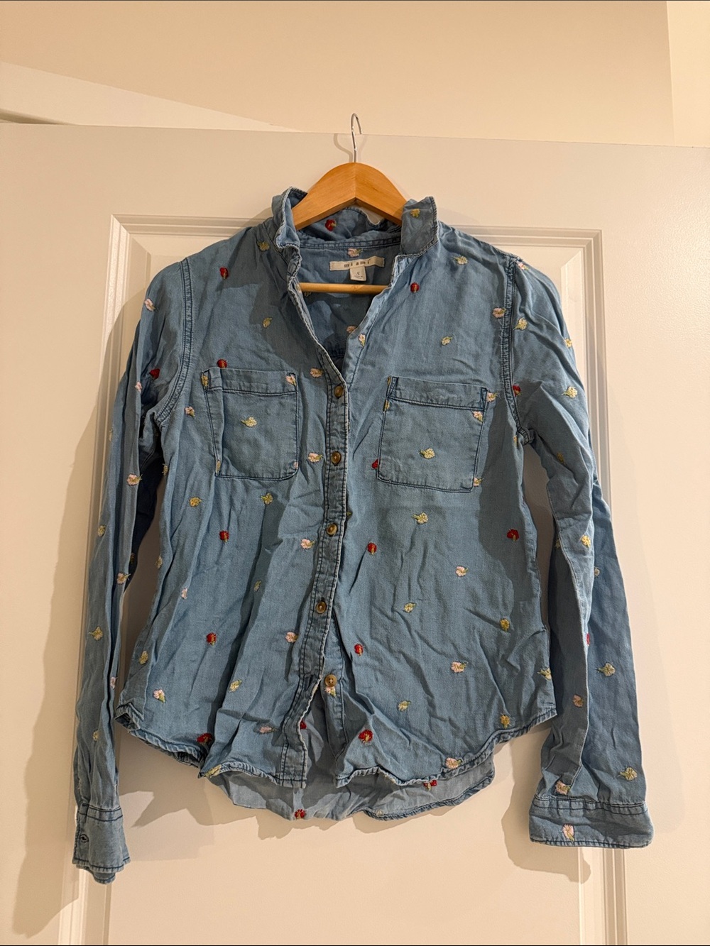 Light Blue Embroidered Chambray Shirt - Men